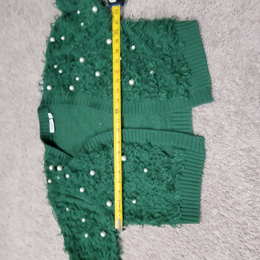 Mighty Fine Faux Pearl Green Textured Women's Cropped Cardigan - Picture 6 of 8